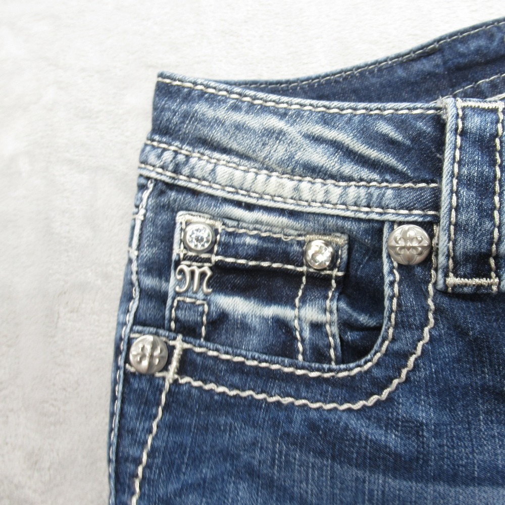 Miss Me Jeans Womens 26 Dark Wash Embellished Hemmed Whisker Chloe Bootcut 28x30 - Picture 12 of 16